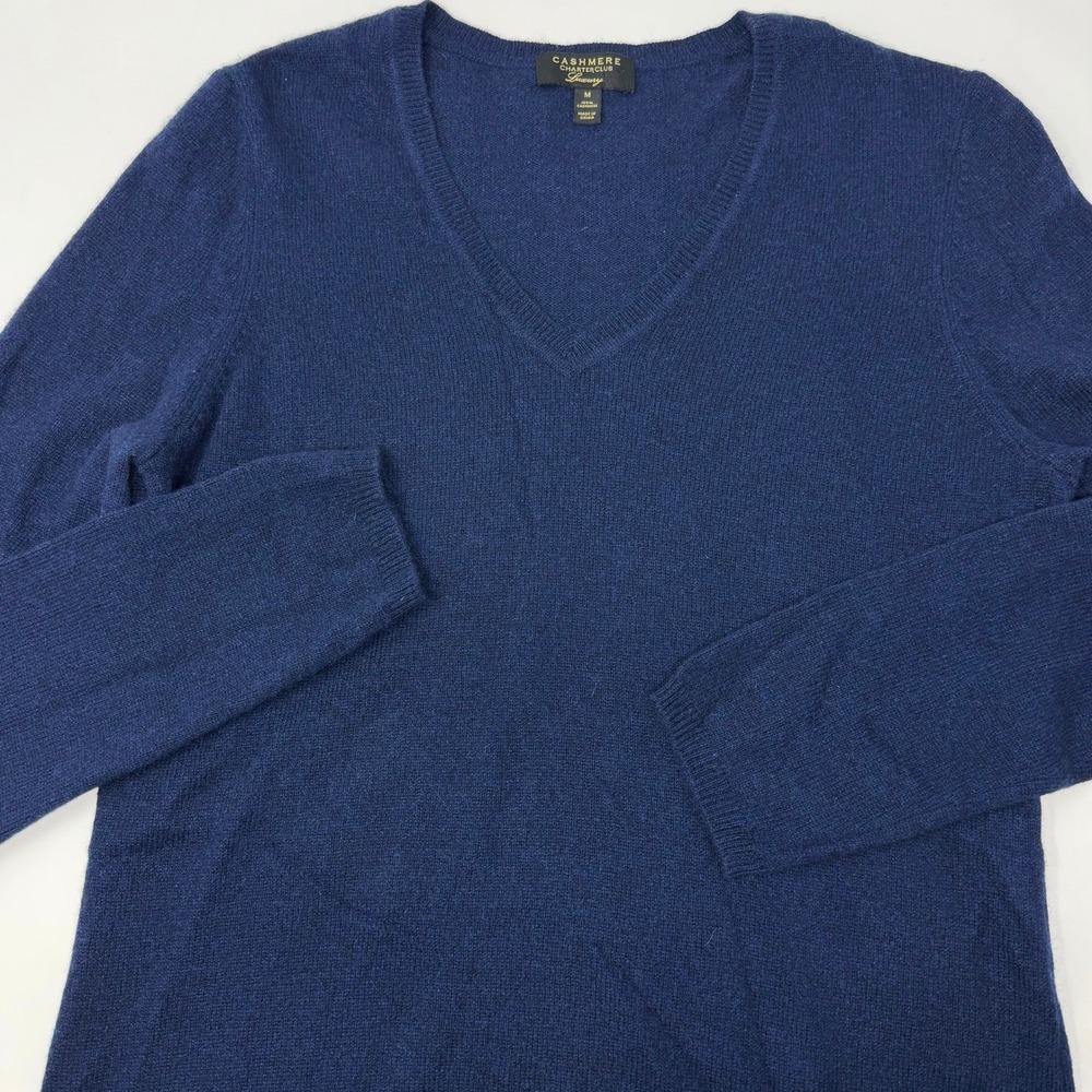 Charter Club Luxury Cashmere V-Neck Sweater Navy Blue Women's Size Medium